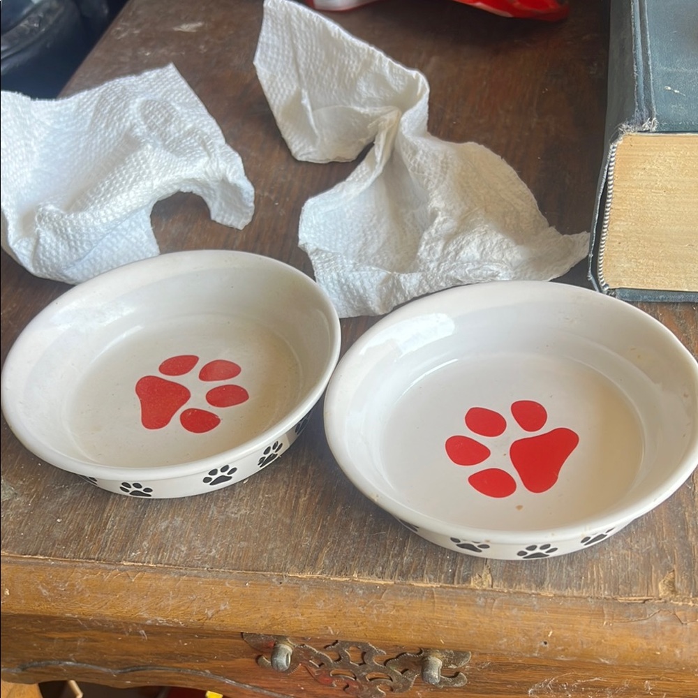 Pet Bowls with Red Paw Print